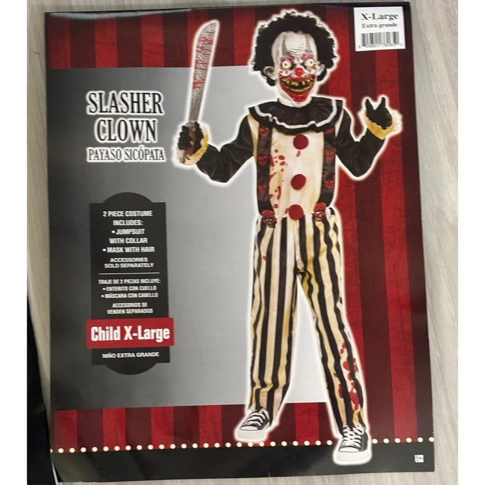 Slasher Clown Costume Child X-Large 14-16 Halloween Scary Creepy Evil Payaso